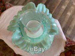 Vintage Fenton Hurricane/Student Lamp Pale Blue Cabbage Rose, Stunning