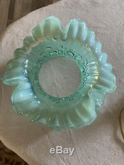 Vintage Fenton Hurricane/Student Lamp Pale Blue Cabbage Rose, Stunning