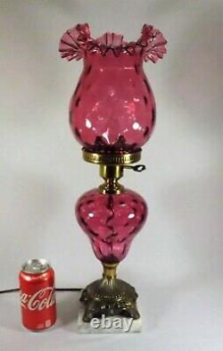 Vintage Fenton Lamp Cranberry Thumbprint Coin Dot Optic Table Lamp Crimped Edge