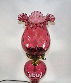 Vintage Fenton Lamp Cranberry Thumbprint Coin Dot Optic Table Lamp Crimped Edge