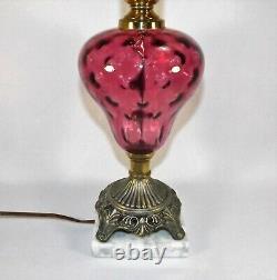 Vintage Fenton Lamp Cranberry Thumbprint Coin Dot Optic Table Lamp Crimped Edge