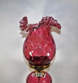 Vintage Fenton Lamp Cranberry Thumbprint Coin Dot Optic Table Lamp Crimped Edge