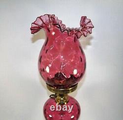 Vintage Fenton Lamp Cranberry Thumbprint Coin Dot Optic Table Lamp Crimped Edge