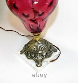 Vintage Fenton Lamp Cranberry Thumbprint Coin Dot Optic Table Lamp Crimped Edge