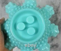 Vintage Fenton Light Aqua Blue Milk Glass Hobnail 3 Arm Epergne Lily Horn Vase