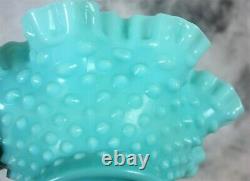 Vintage Fenton Light Aqua Blue Milk Glass Hobnail 3 Arm Epergne Lily Horn Vase