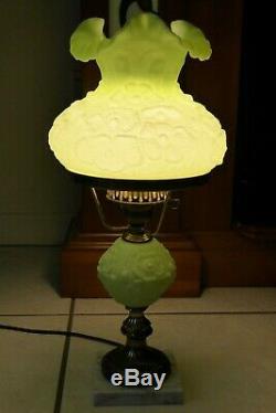 Vintage Fenton Lime Green Sherbet Satin Poppy 20 Student Lamp