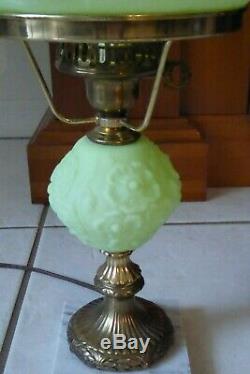 Vintage Fenton Lime Green Sherbet Satin Poppy 20 Student Lamp