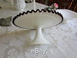 Vintage Fenton Milk Glass Ruby Flame Red Crest Cake Stand Rare Very Good