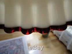 Vintage Fenton Milk Glass Ruby Flame Red Crest Cake Stand Rare Very Good