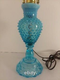 Vintage Fenton Opalescent BLUE Hobnail Electric Table Lamp