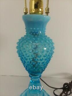 Vintage Fenton Opalescent BLUE Hobnail Electric Table Lamp