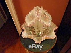 Vintage Fenton Opalescent Diamond Lace 4 Pic. Epergne LAVENDER/ PINK EDGE