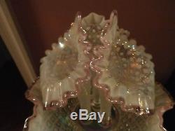 Vintage Fenton Opalescent Diamond Lace 4 Pic. Epergne LAVENDER/ PINK EDGE