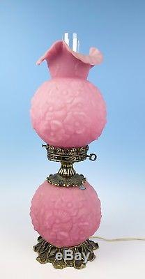 Vintage Fenton PINK 23 Gone With The Wind Lamp Satin Art Glass Poppy GWTW