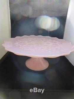 Vintage Fenton Pink Spanish Lace Cake Stand Plate 12-3/4 Scarce