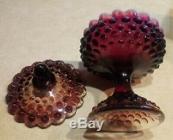 Vintage Fenton Plum Opalescent Hobnail Covered Candy Dish Compote Lidded Comport