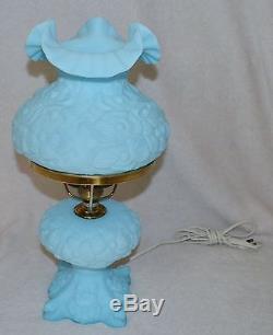 Vintage Fenton Poppy Lamp Blue Rare Glass Pedestal Great Condition