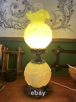 Vintage Fenton Poppy Satin Green Custard Uranium Glass Gone With the Wind Lamp
