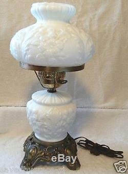 Vintage Fenton Raised Milk Glass Poppy GWTW Hurricane Parlor Banquet Lamp