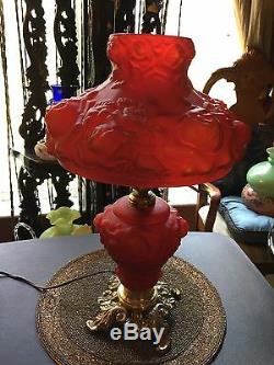 Vintage Fenton Ruby Rose Gone With The Wind Parlor Lamp