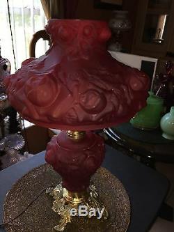 Vintage Fenton Ruby Rose Gone With The Wind Parlor Lamp