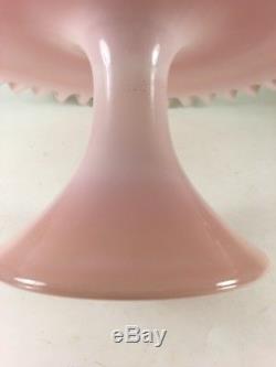 Vintage Fenton Silver Rose Crest Pink Milk Art Glass Pedestal Cake Stand