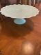 Vintage Fenton Spanish Lace Turquoise Milk Glass Cake Plate Stand 12 3/4 Inches