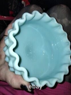 Vintage- Fenton Turquoise Aqua Hobnail Milk Glass Pedestal Compote/candy Dish