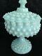 Vintage Fenton Turquoise Blue Hobnail Milk Glass Lidded Compote Candy Dish MINT
