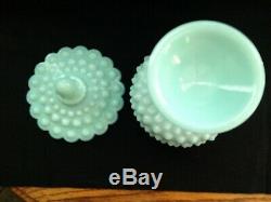Vintage Fenton Turquoise Blue Hobnail Milk Glass Lidded Compote Candy Dish MINT