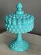 Vintage Fenton Turquoise Blue Milk Glass Hobnail Candy Dish With LID Rare