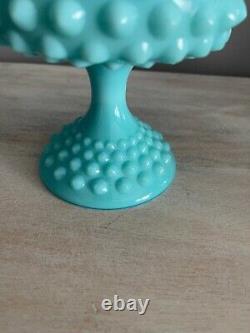 Vintage Fenton Turquoise Blue Milk Glass Hobnail Candy Dish With LID Rare