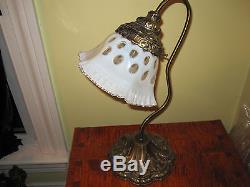 Vintage Fenton White Opalescent Coin Dot Table Lamp