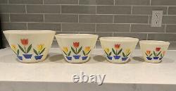 Vintage Fire King 4 PIECE Tulip Print Milk Glass Nesting Mixing Bowl Set