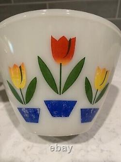 Vintage Fire King 4 PIECE Tulip Print Milk Glass Nesting Mixing Bowl Set