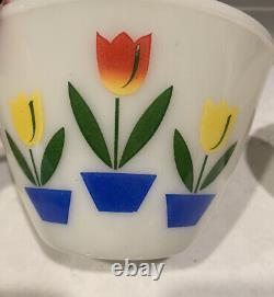 Vintage Fire King 4 PIECE Tulip Print Milk Glass Nesting Mixing Bowl Set