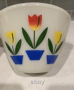 Vintage Fire King 4 PIECE Tulip Print Milk Glass Nesting Mixing Bowl Set