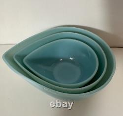 Vintage Fire King Delphite Blue Swedish Teardrop Mixing Bowl Set of 3