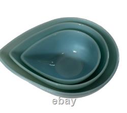 Vintage Fire King Delphite Blue Swedish Teardrop Mixing Bowl Set of 3