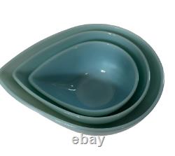 Vintage Fire King Delphite Blue Swedish Teardrop Mixing Bowl Set of 3