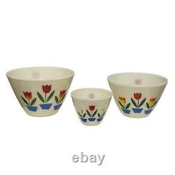Vintage Fire King Milk Glass Tulip Mixing Bowls Set of 3 Beautiful Colors