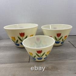 Vintage Fire King Tulip Milk Glass Nesting Mixing Bowl Set of 3 9.5 8.5 6.5