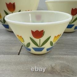 Vintage Fire King Tulip Milk Glass Nesting Mixing Bowl Set of 3 9.5 8.5 6.5