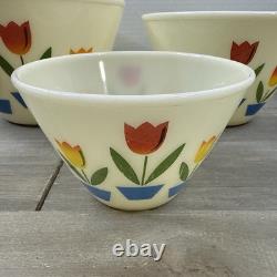 Vintage Fire King Tulip Milk Glass Nesting Mixing Bowl Set of 3 9.5 8.5 6.5