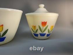 Vintage Fire King Tulip Print 4-Pc Milk Glass Nesting Bowl Set
