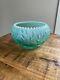 Vintage Floral Bowl Collectible Fenton Heavy Teal Green Sawtooth Etched Bowl