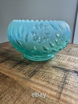 Vintage Floral Bowl Collectible Fenton Heavy Teal Green Sawtooth Etched Bowl