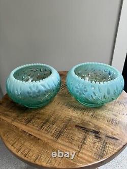 Vintage Floral Bowl Collectible Fenton Heavy Teal Green Sawtooth Etched Bowl