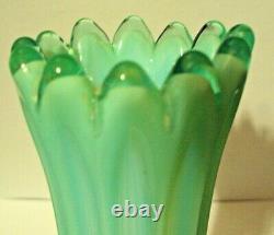 Vintage Fostoria Heirloom Opalescent Green Stretch Glass 10 1/4 Vase Swung